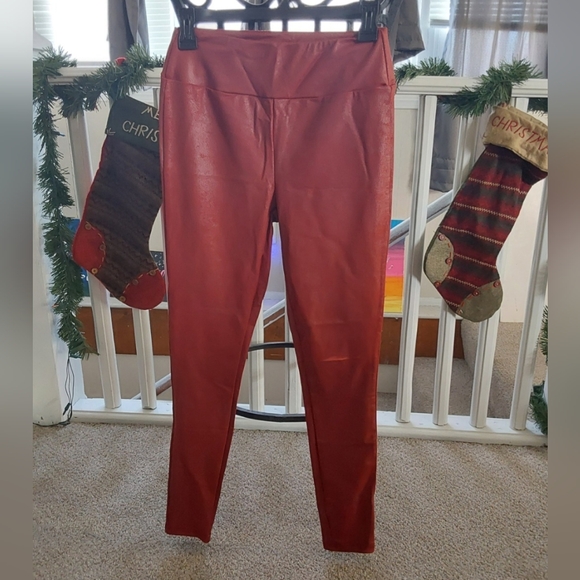 Red Faux Leather Leggings - Picture 2 of 5